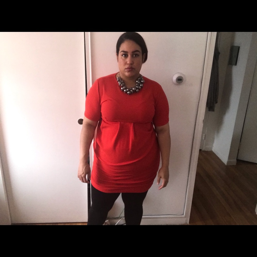 Red, knee-length, short sleeve dress, size 18